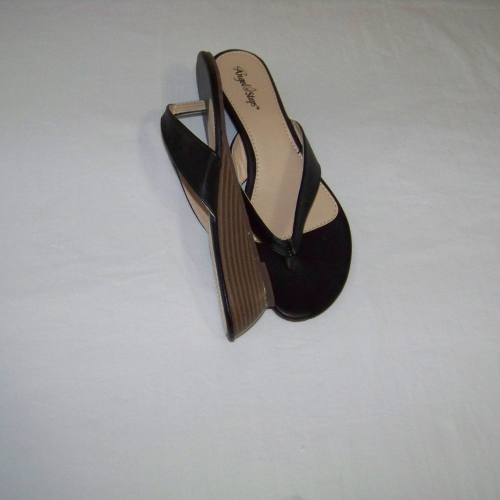 Angel Steps Black Wedge Sandal Size 10W New
